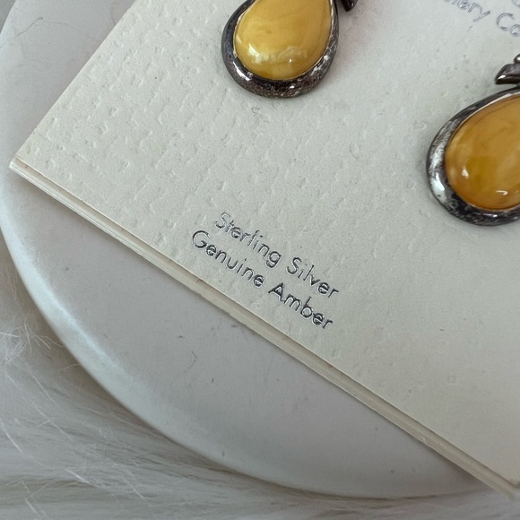 Sterling Silver and Genuine Amber Yellow Teardrop Earrings - Picture 3 of 6